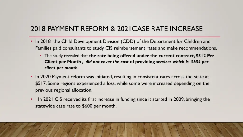 2018 payment reform 2021case rate increase