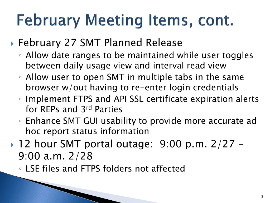 february 27 smt planned release allow date ranges