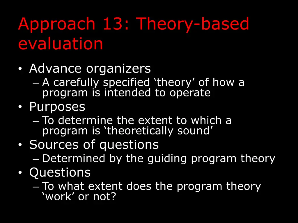 approach 13 theory based evaluation