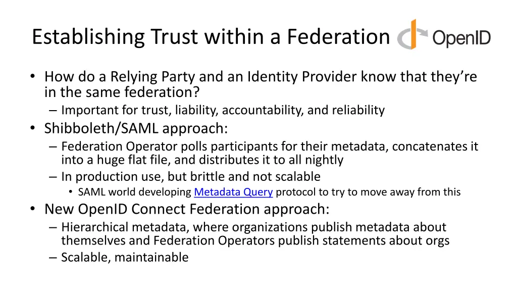 establishing trust within a federation