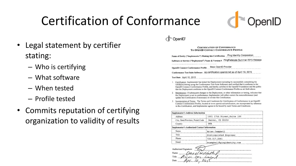 certification of conformance
