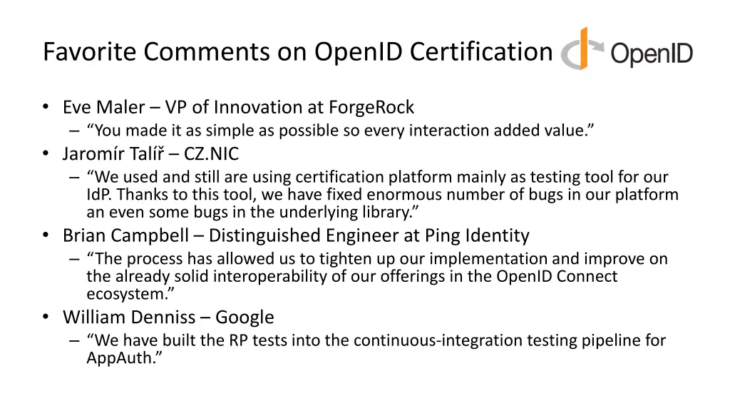 favorite comments on openid certification