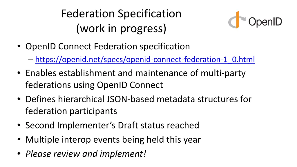 federation specification work in progress