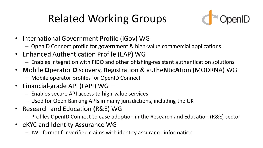 related working groups