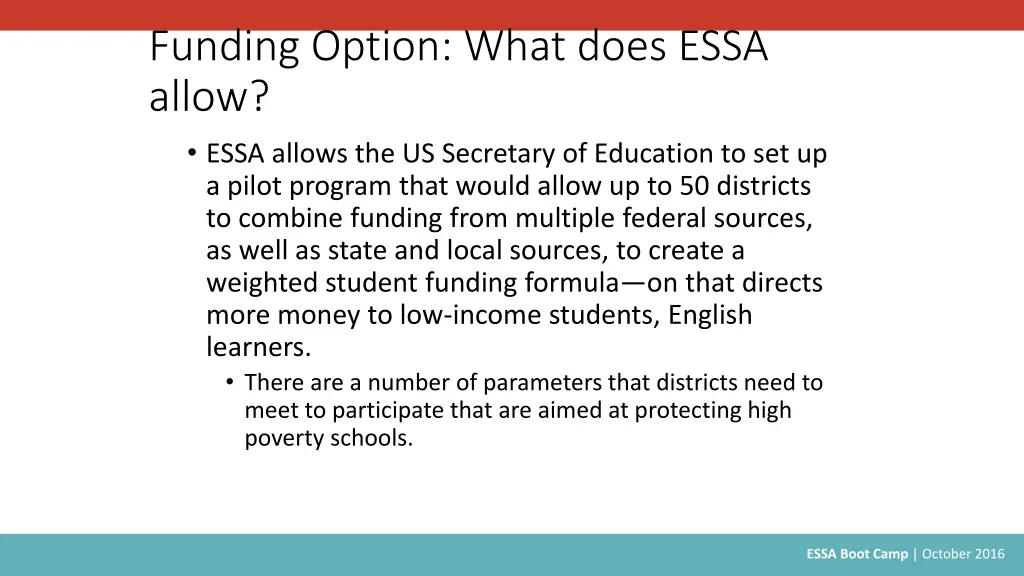 funding option what does essa allow essa allows