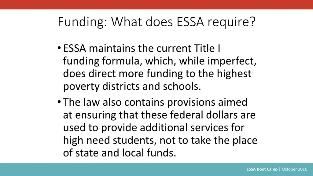 funding what does essa require