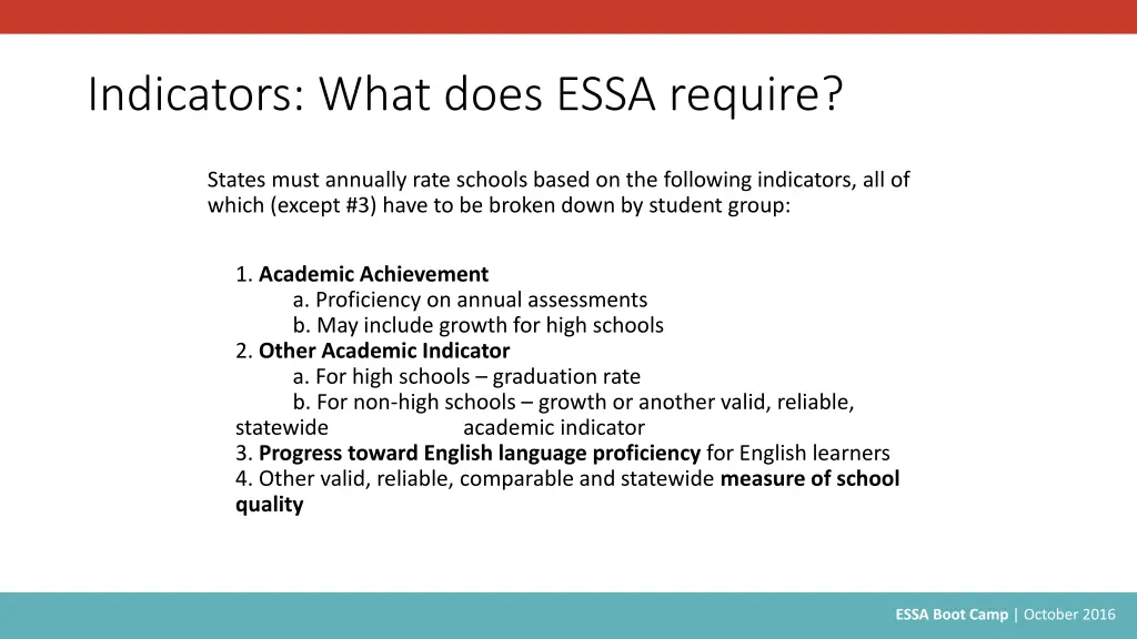 indicators what does essa require