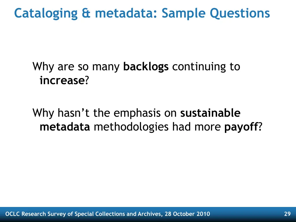 cataloging metadata sample questions