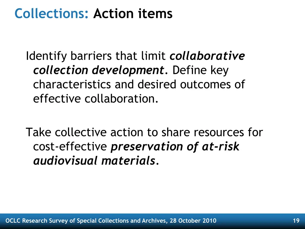 collections action items