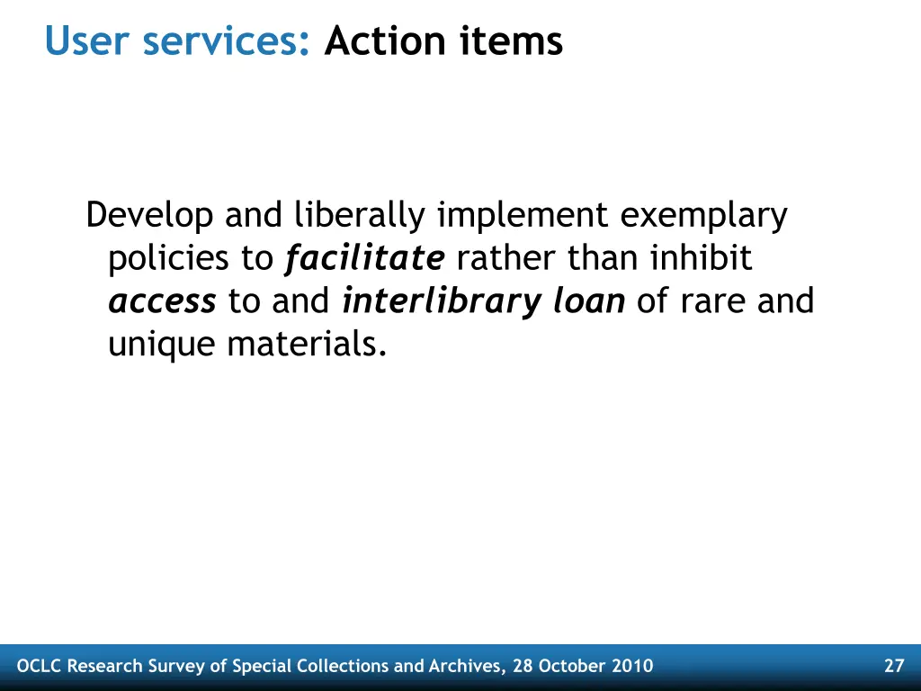 user services action items