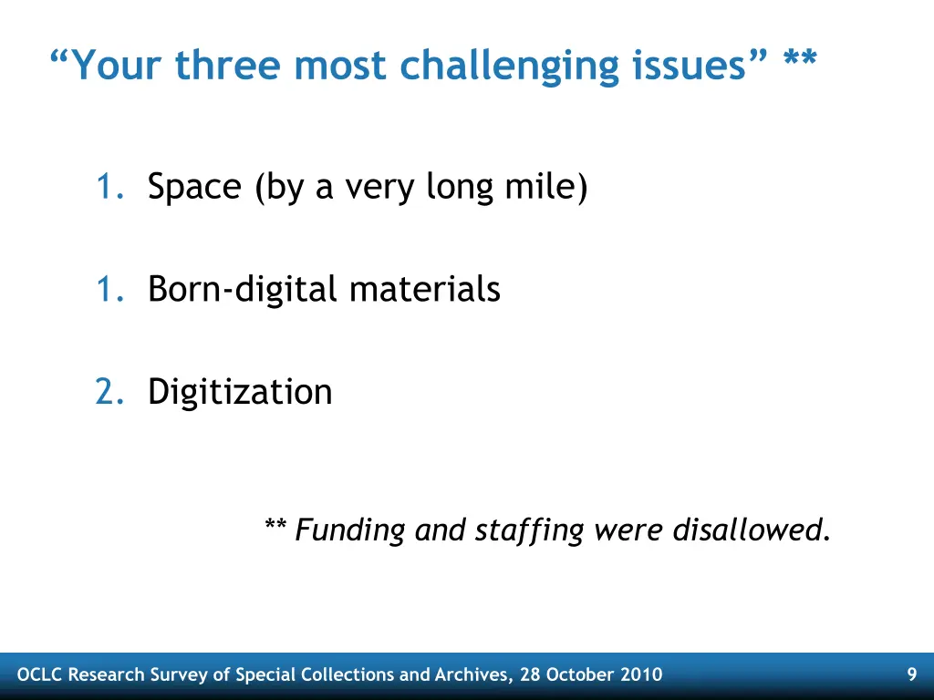 your three most challenging issues