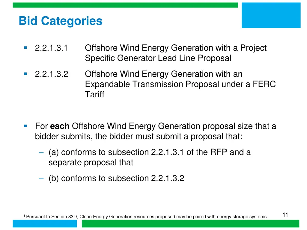 bid categories