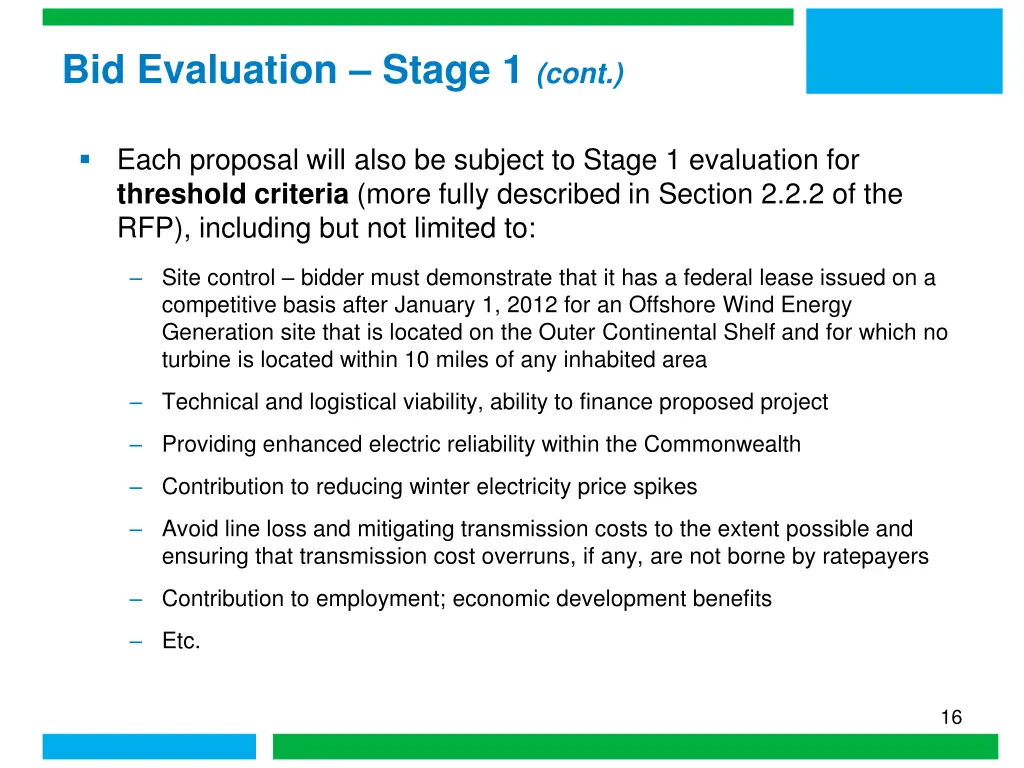 bid evaluation stage 1 cont