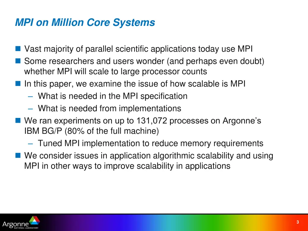 mpi on million core systems