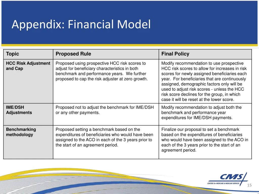 appendix financial model 1