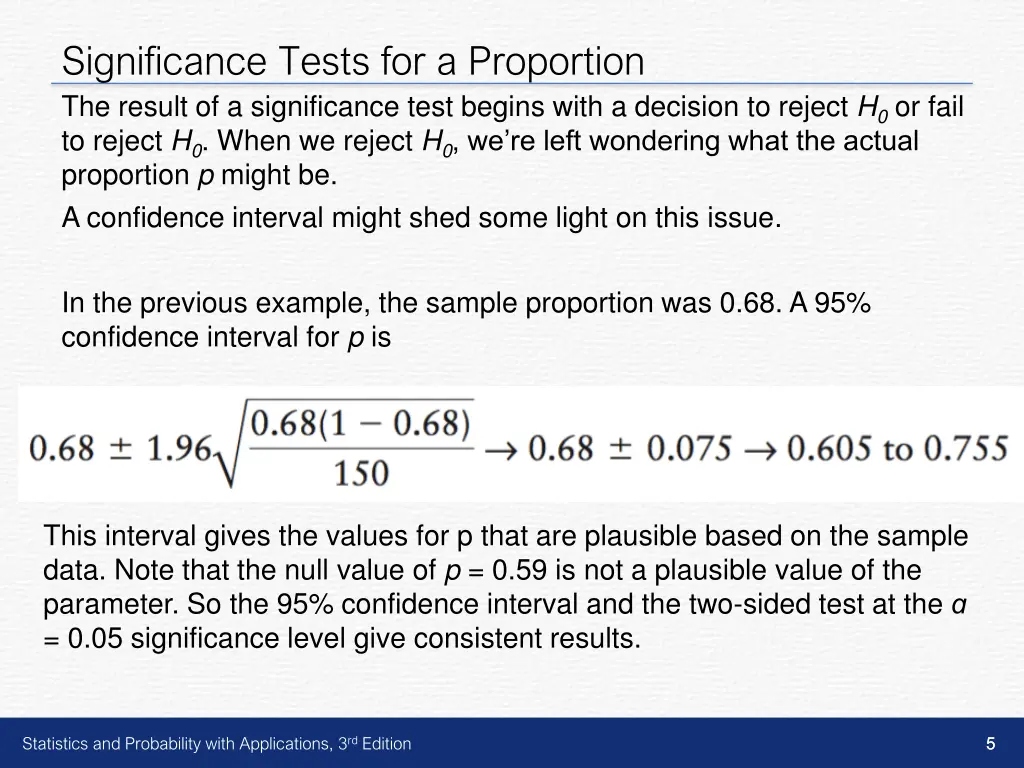 significance tests for a proportion the result