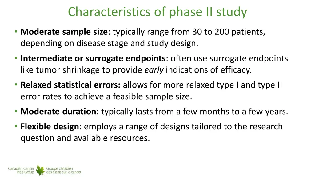 characteristics of phase ii study