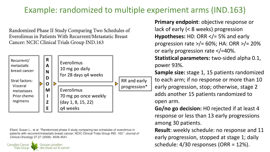 example randomized to multiple experiment arms