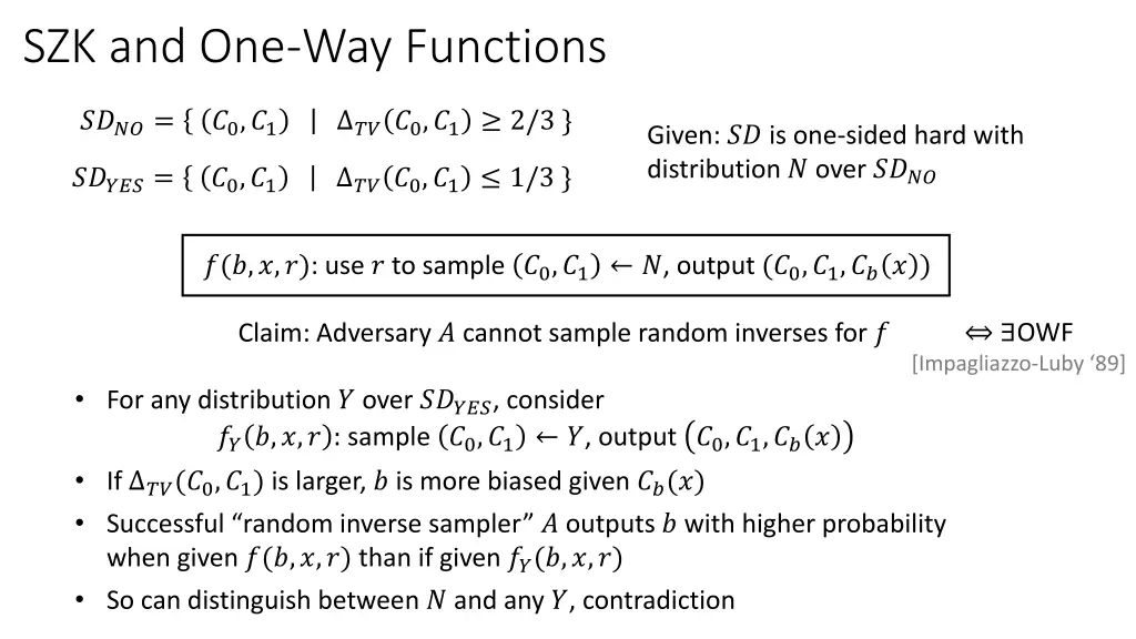szk and one way functions