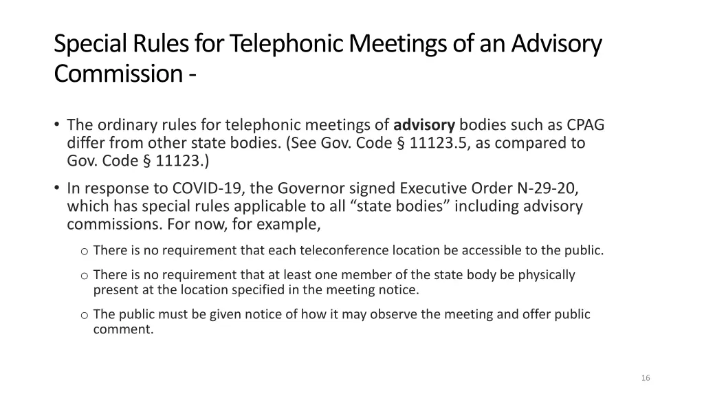 special rules for telephonic meetings