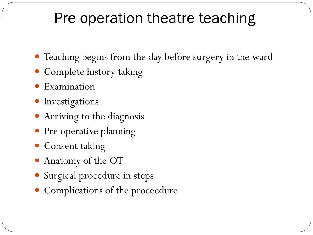pre operation theatre teaching