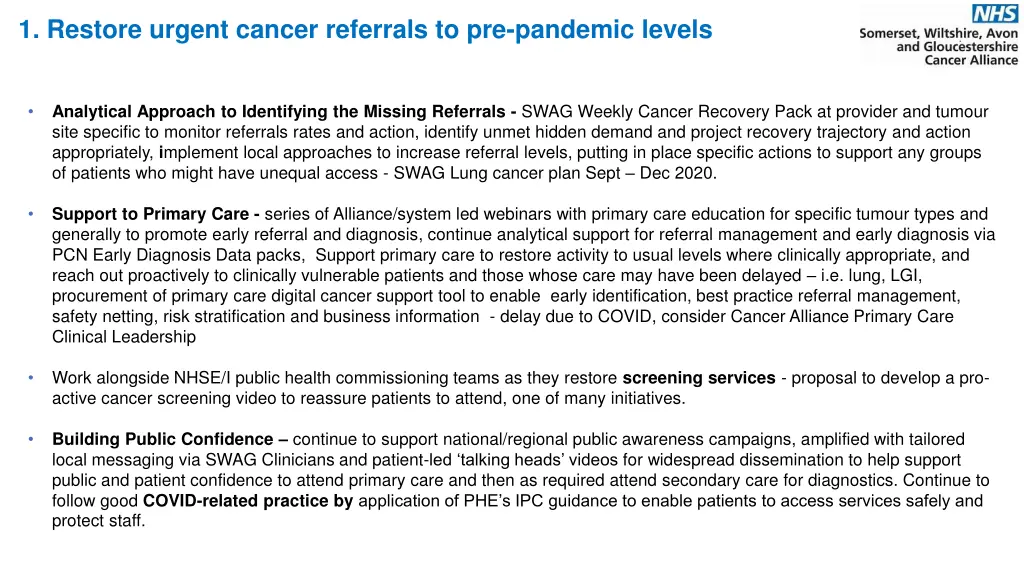 1 restore urgent cancer referrals to pre pandemic
