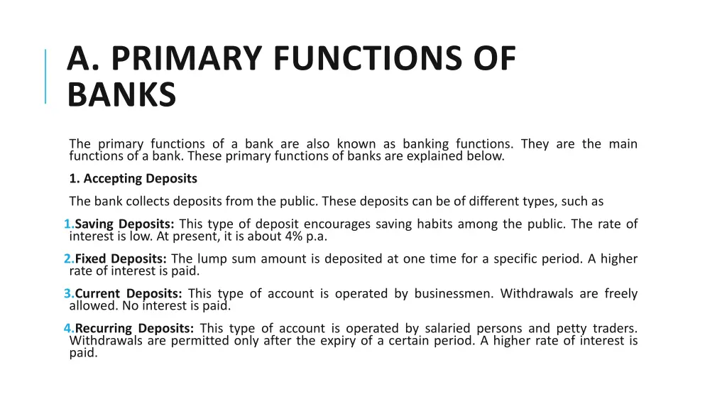 a primary functions of banks