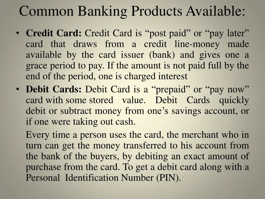common banking products available