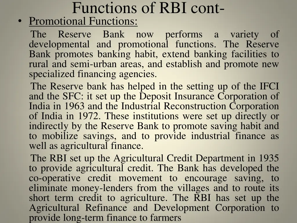 functions of rbi cont promotional functions