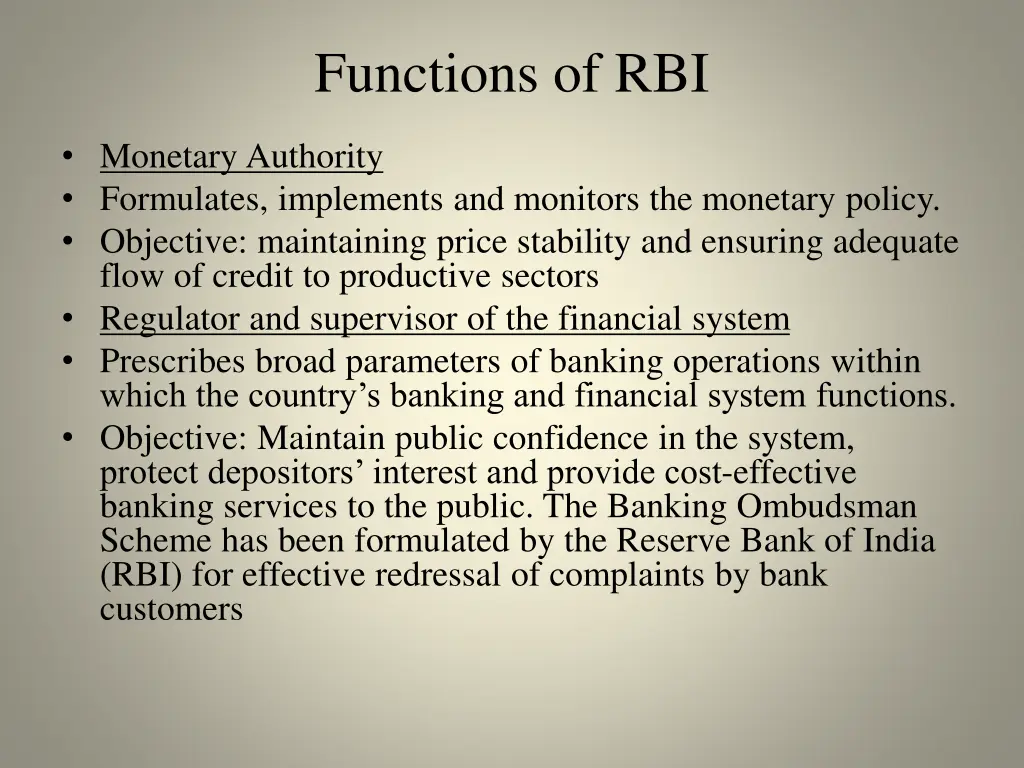 functions of rbi
