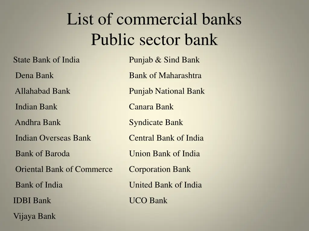 list of commercial banks public sector bank