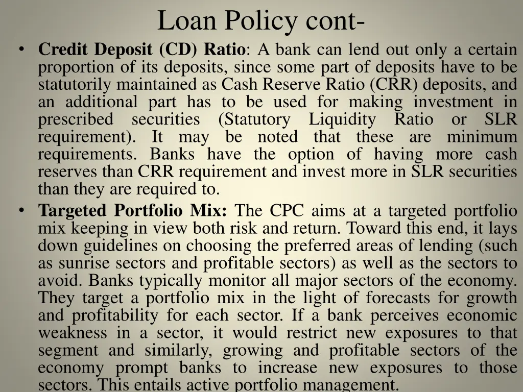 loan policy cont