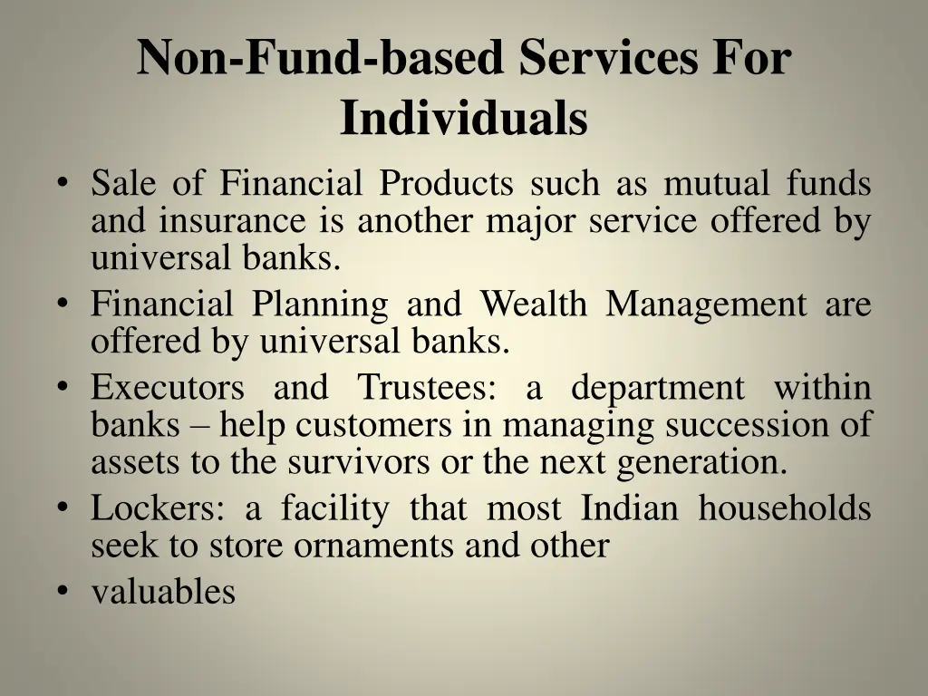 non fund based services for individuals sale