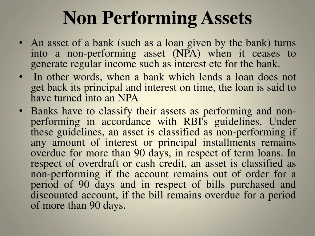non performing assets