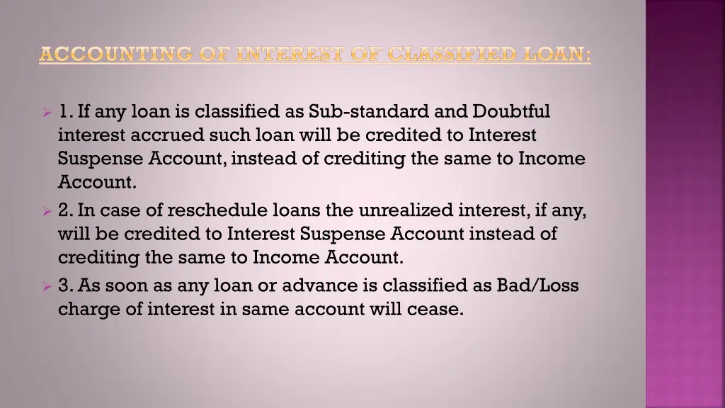 accounting of interest of classified loan