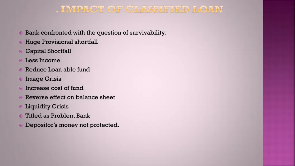 impact of classified loan