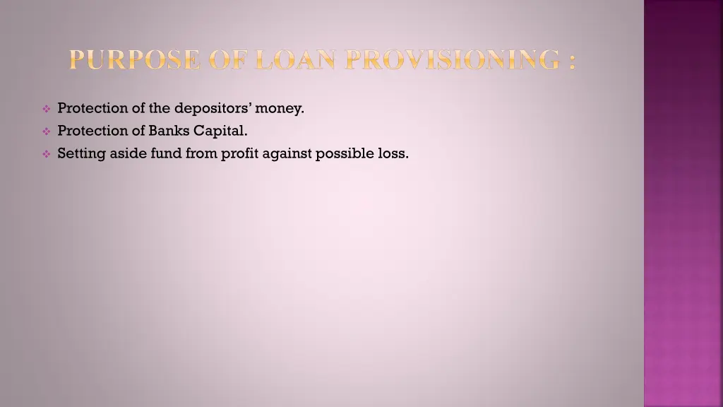 purpose of loan provisioning
