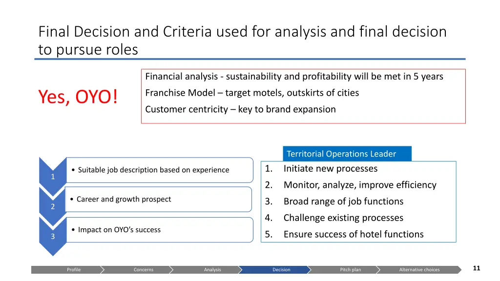 final decision and criteria used for analysis