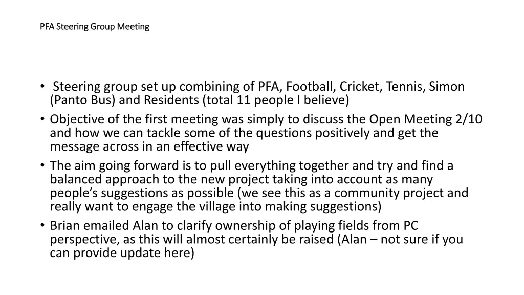 pfa steering group meeting pfa steering group