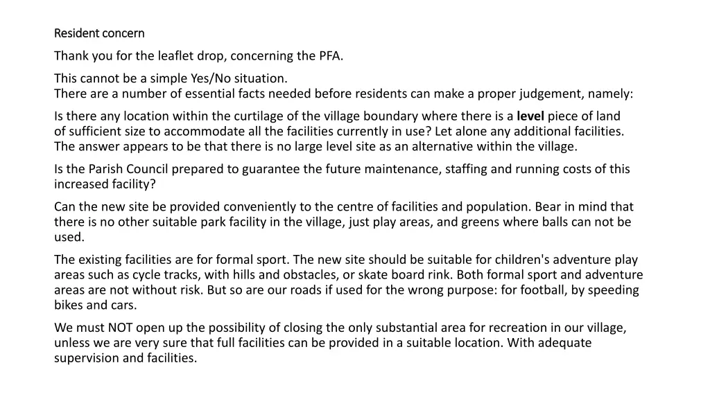 resident concern resident concern