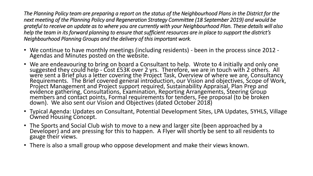 the planning policy team are preparing a report