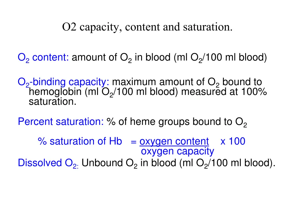 o2 capacity content and saturation