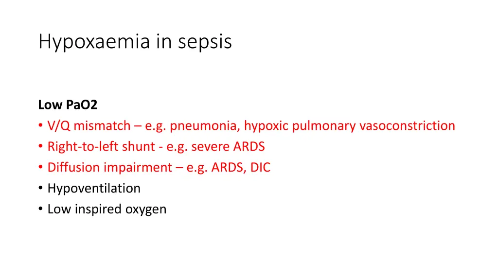 hypoxaemia in sepsis