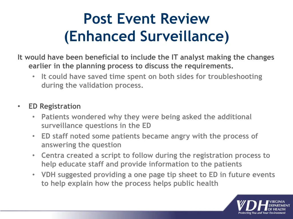 post event review enhanced surveillance 3