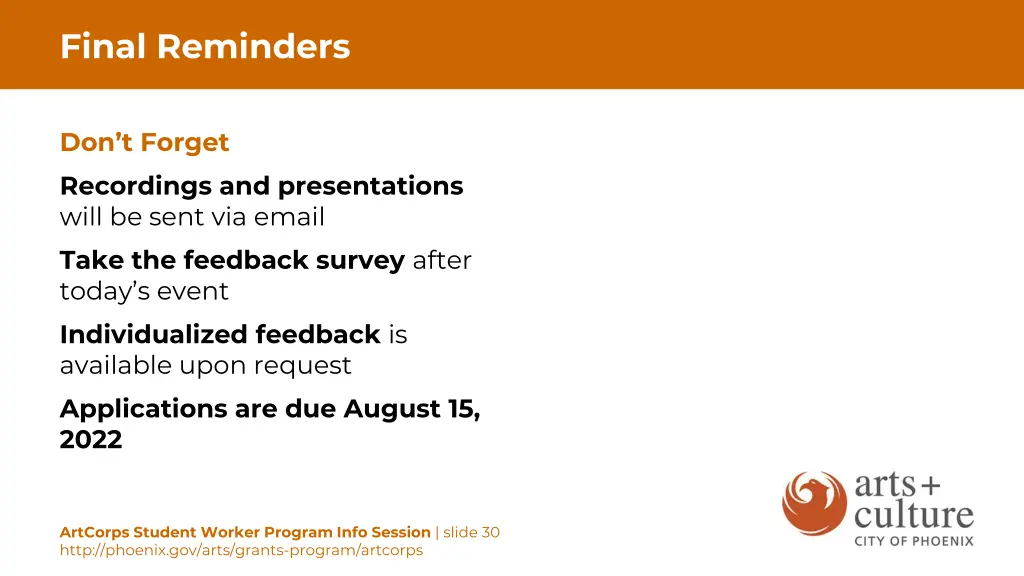 final reminders