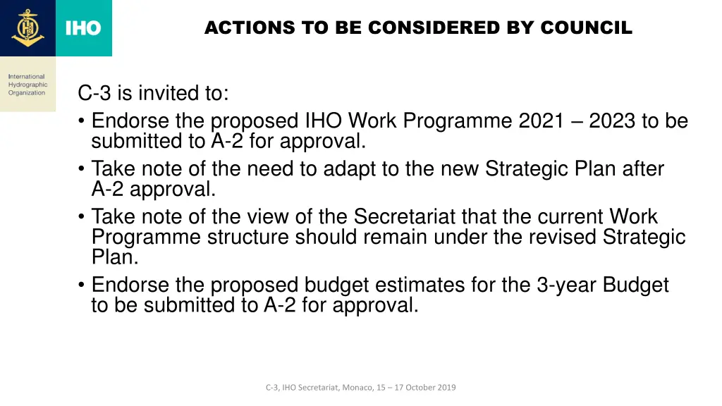 actions to be considered by council