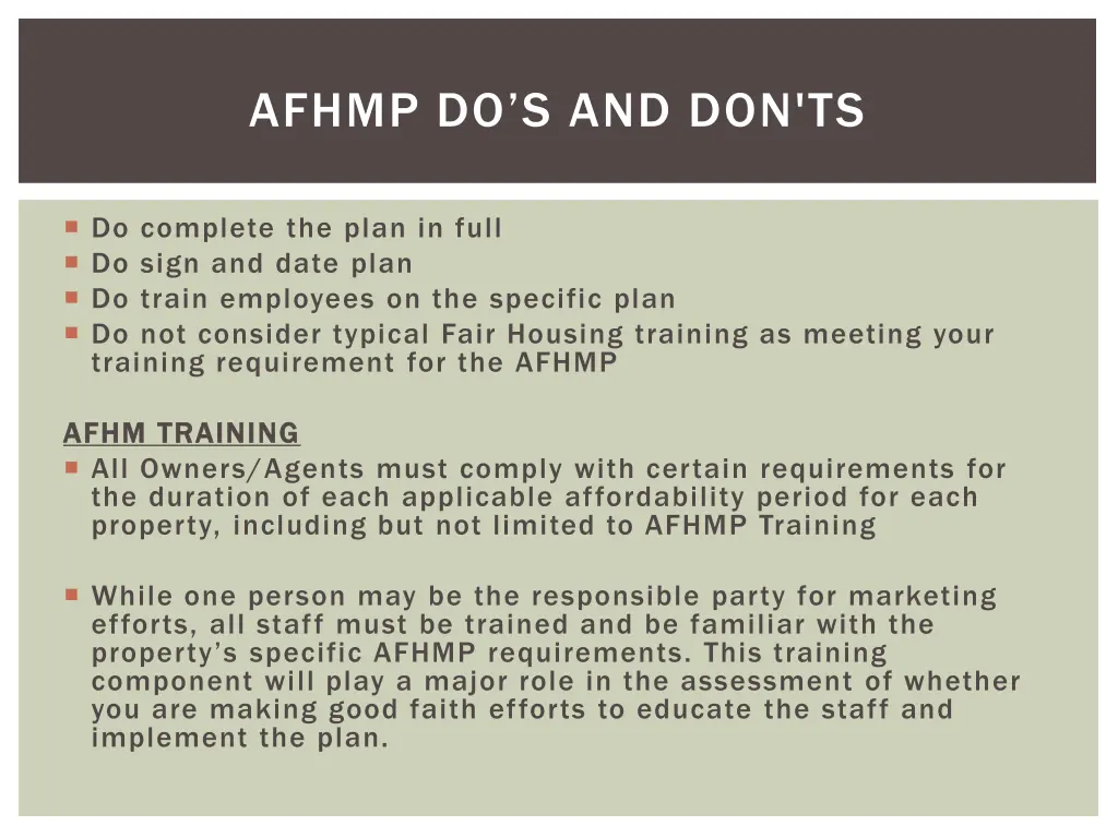 afhmp do s and don ts