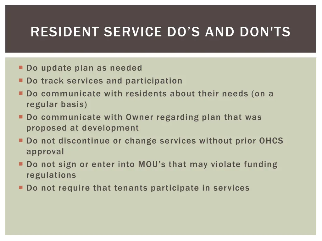 resident service do s and don ts