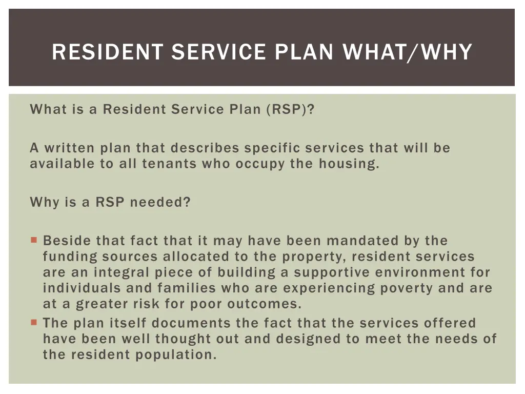resident service plan what why
