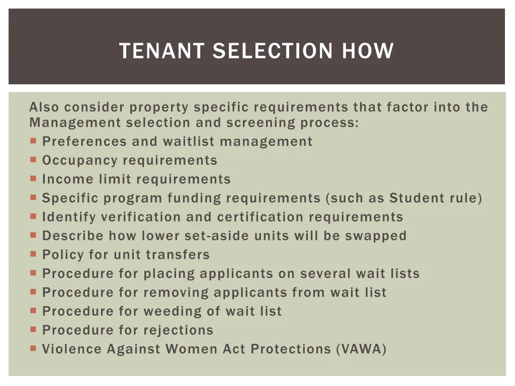 tenant selection how 1